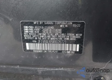 2022 Subaru Wrx Limited z USA, uszkodzony, nr VIN JF1VBAL65N9026723